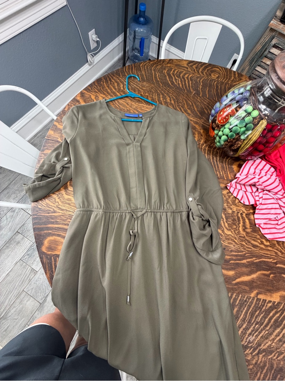 Olive Green Drawstring Waist Dress